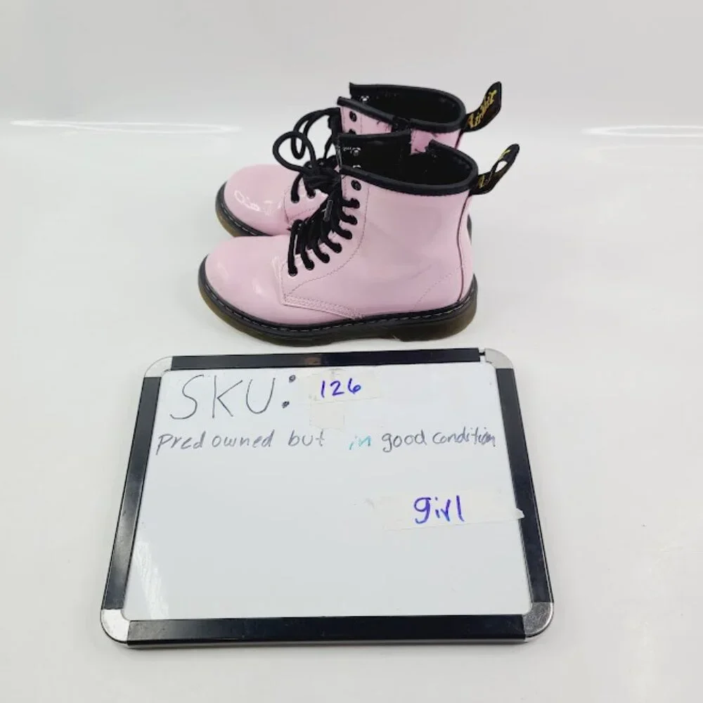 Dr. Martens Girl's Pink 1460 Leather Lace‎ Up Classic Ankle Moto Boot Size 1